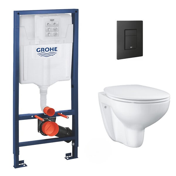 GROHE - Grohe Pack WC Rapid SL + WC Bau Ceramic sans bride + Siège abattant SoftClose + Plaque de commande noir mat  (RapidSL-Bau-KF0) - large