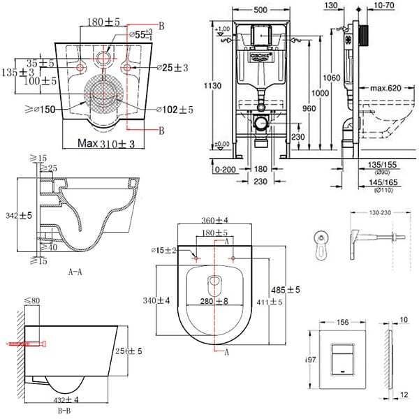 SWISS AQUA TECHNOLOGIES - Swiss Aqua Technologies Pack WC Rapid SL + cuvette sans bride SAT, fixations cachées + plaque Skate chrome - large
