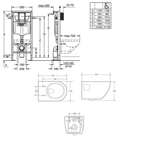 GROHE - Grohe Pack WC Bâti Autoportant Solido + WC sans bride SAT + Abattant SoftClose + Plaque Chrome (AUTOPORTANT-PROJECT-1) - large
