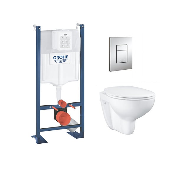 GROHE - Pack WC Rapid SL autoportant + cuvette Bau Ceramic sans bride + plaque Skate Cosmo chrome (ProjectBau-1) - large
