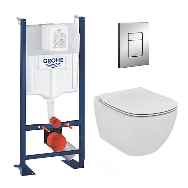 GROHE - Grohe Pack WC Ideal Standard Tesi Aquablade sans bride + Rapid SL autoportant NF + plaque Skate Cosmo chrome (ProjectTesi-1) - large