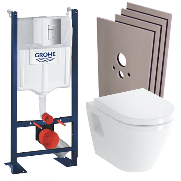 GROHE - Grohe Pack WC Bâti Autoportant Rapid SL + WC Vitra Integra avec abattant + Set habillage + Plaque chrome - large