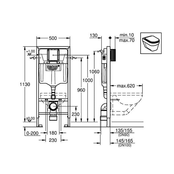 GROHE - Pack WC Rapid SL + Cuvette sans bride Swiss Aqua Technologies + Plaque de commande noir mat (RapidSL-SATrimless-KF0) - large
