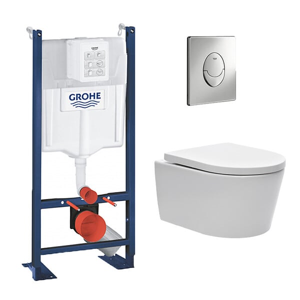 GROHE - Pack WC Rapid SL autoportant + cuvette sans bride SAT, fixations cachées + plaque Skate Air chrome (ProjectSATrimless-2) - large