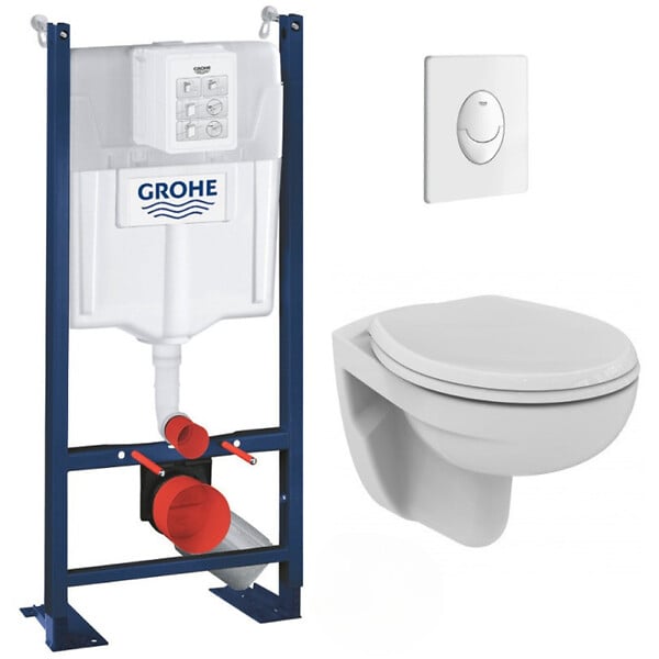 GROHE - Grohe Pack WC Bâti autoportant + WC Porcher rimless + Abattant + Plaque Blanche (ProjectPorcher-3) - large
