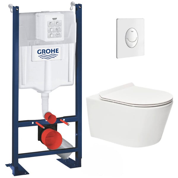 GROHE - Grohe Pack WC Rapid SL autoportant + WC sans bride SAT Brevis + Abattant ultra-fin softclose Plaque blanche (ProjectBrevis-3) - large