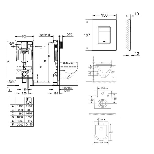 GROHE - SOLIDO Pack Bâti autoportant + WC sans bride SAT Vortex + Abattant SoftClose + Plaque chrome (AUTOPORTANT-FUSIONTQ-1) - large