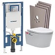GEBERIT - Pack WC Bati Geberit extra-plat + WC Swiss Aqua Technologies sans bride + Abattant + Plaque + habillage (SLIM-SATrimless-C-sabo) - vignette