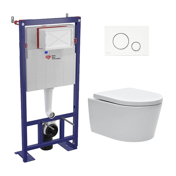 SWISS AQUA TECHNOLOGIES - Swiss Aqua Technologies Pack WC bâti-autoportant + WC SAT sans bride fixations invisibles + Abattant softclose + Plaque blanche (SMART-SATrimless-M271) - large