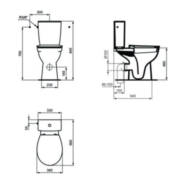 CENTRALE BRICO - Pack WC surelevé ULYSSE PRO, sortie horizontale, blanc - large