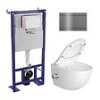 SWISS AQUA TECHNOLOGIES - Swiss Aqua Technologies Pack WC bâti-autoportant + WC sans bride Infinitio avec bidet thermostatique + plaque en acier inoxydable, en PVD, Gun Metal - vignette