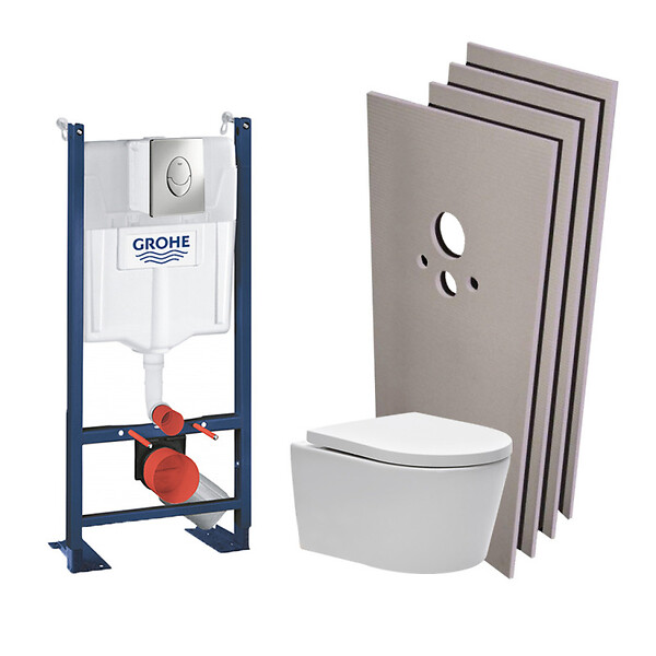 GROHE - Grohe Pack Rapid SL autoportant + cuvette sans bride SAT fixations cachées + plaque chrome + Set habillage (ProjectSATrimless-2-sabo) - large