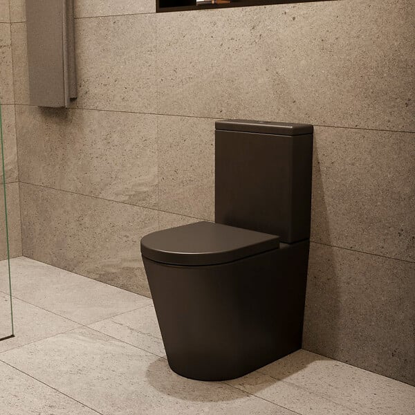 SWISS AQUA TECHNOLOGIES - Swiss Aqua Technologies Brevis WC à poser sans bride + abattant softclose, noir mat (SATBRE031RREXVPBKM) - large