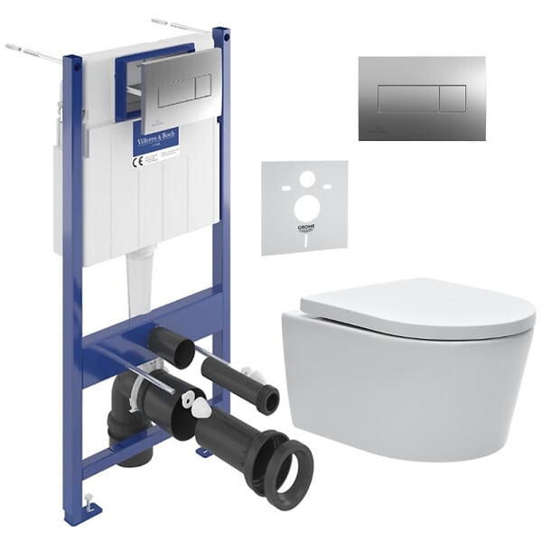 VILLEROY & BOCH - ViConnect Pro S Pack WC bâti Villeroy & Boch + WC sans bride Swiss Aqua Technologies + abattant + plaque (VICONSAT2CHSET) - large