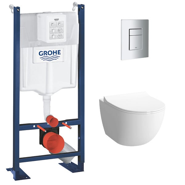GROHE - Grohe Pack WC Bâti autoportant Rapid SL + WC sans bride Infinitio + Abattant softclose + Plaque chrome (ProjectInfinitio2-1) - large