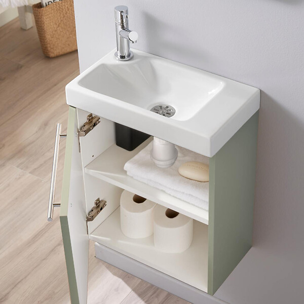 PLANETE BAIN - Pack lave-mains Vert - Robinetterie Eau froide à gauche - L.42.5 X H. 52.5 cm - Hamac 2 - large