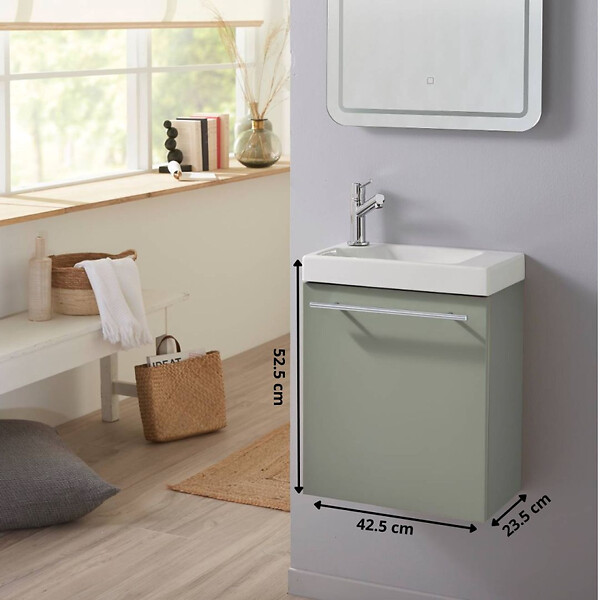 PLANETE BAIN - Pack lave-mains Vert - Robinetterie Eau froide à gauche - L.42.5 X H. 52.5 cm - Hamac 2 - large