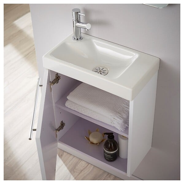 PLANETE BAIN - Pack lave-mains Blanc brillant - Robinetterie Eau froide à gauche - L.42.5 X H.52.5 cm - Hamac 2 - large