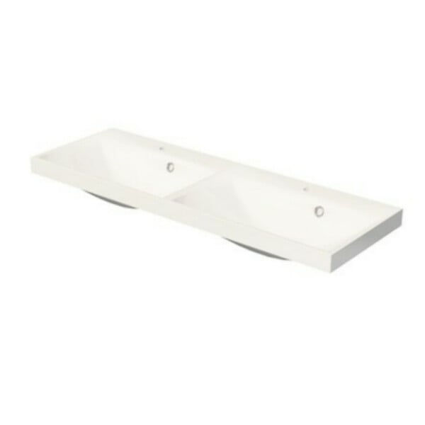 NATUREL - Naturel Cube Way 120x40x5,5 cm double vasque à encastrer en marbre coulé avec deux trous pour robinetterie, blanc brillant (CU212050) - large