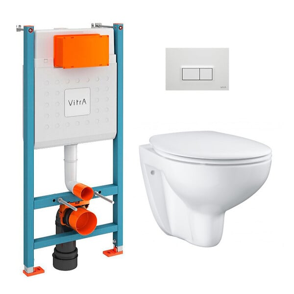 VITRA - Pack WC Bâti-support V-Fix + WC Grohe Bau Ceramic sans bride + abattant softclose + Plaque, Blanc Brillant (V-FixBau-1) - large