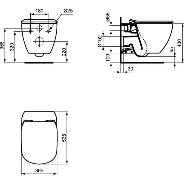 GEBERIT - Pack WC Bati-support Geberit Duofix + WC sans bride Ideal Standard Tesi Aquablade + Abattant slim softclose + Plaque + Set d'iso - large