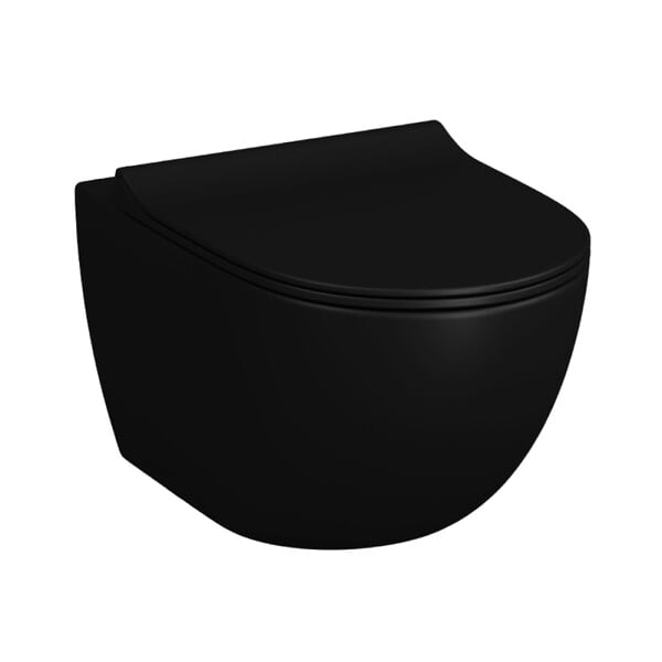 GEBERIT - Pack WC Bati-support Geberit Duofix + WC sans bride Vitra SENTO noir mat + Abattant frein de chute + Plaque noire mat - large