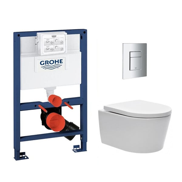 GROHE - Grohe Pack WC Bâti-support Rapid SL + WC sans bride SAT Brevis + Plaque Chrome (RapidSL082-Brevis-1) - large