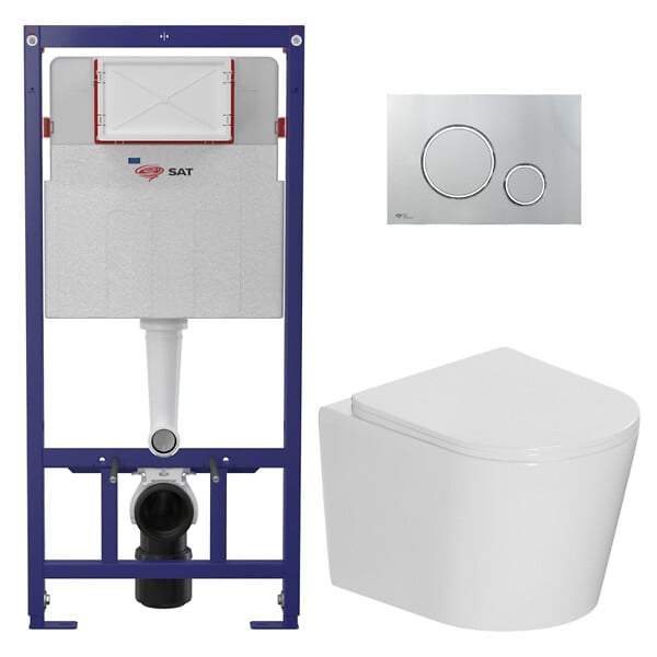 SWISS AQUA TECHNOLOGIES - Pack WC bâti-support léger 112 cm ECO 2L Swiss Aqua Technologies + WC suspendu Ceramia + plaque chrome brillant (STECE14WT05-FR) - large