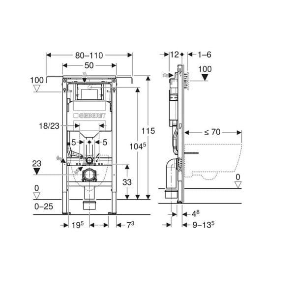 GEBERIT - Geberit Duofix bâti-support WC suspendu pour paroi légère, hauteur 112 cm (111.350.00.6) - large