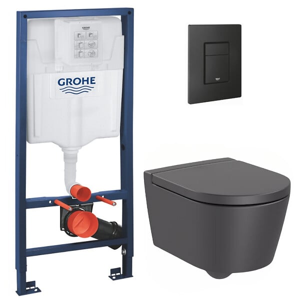 GROHE - Grohe Pack WC Bâti-support + WC Roca Inspira onyx sans bride fixations invisibles + Abattant + Plaque noire (RapidSLInspiraO-KF0) - large