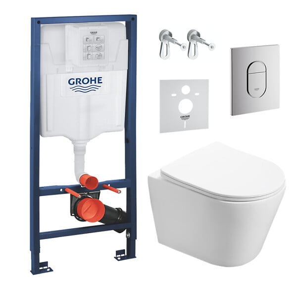 GROHE - Pack WC Bâti-support + WC SAT Infinitio sans bride fixations invisibles + Plaque + Panneau isolation phonique ArenaInfinitio - large