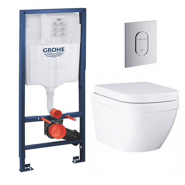 GROHE - Grohe pack bâti-support Rapid Sl + plaque Arena chrome + cuvette Euro Ceramic Compact + abattant  softclose (euroceramicset2) - large