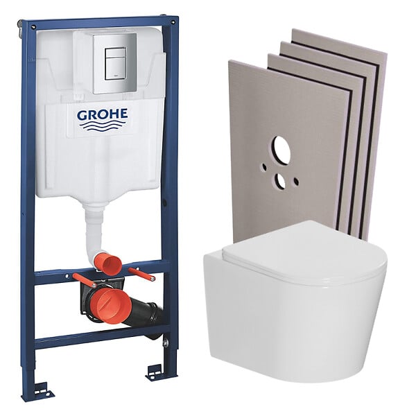 GROHE - Pack WC bâti-support Rapid SL + WC suspendu sans bride + abattant SoftClose + set habillage + plaque chrome (RSLCETOR1SB) - large