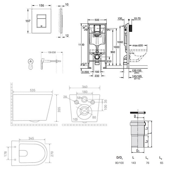GROHE - Pack WC bâti-support Rapid SL + WC suspendu sans bride + abattant SoftClose + set habillage + plaque chrome (RSLCETOR1SB) - large