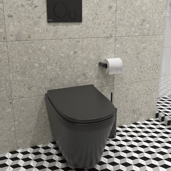 VITRA - Vitra  Integra WC sans bride + Abattant avec frein de chute en Duroplast, Noir mat (7041-083-6285) - large