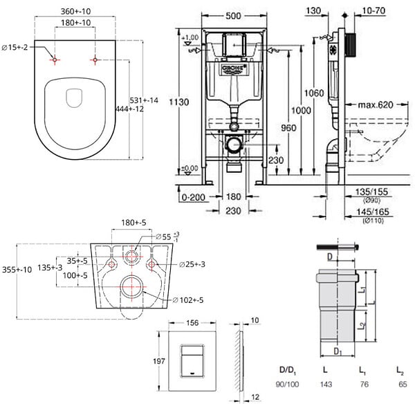 GROHE - Pack WC Bâti-support Rapid SL + WC sans bride Brevis + Abattant softclose + Plaque chrome (RapidSL-Brevis-1-SP) - large
