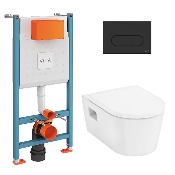 VITRA - V-Fix Core Pack WC bâti-support + WC sans bride Hansgrohe EluPuraS + Abattant SoftClose + Plaque Noir mat (VFIXPURA9) - large