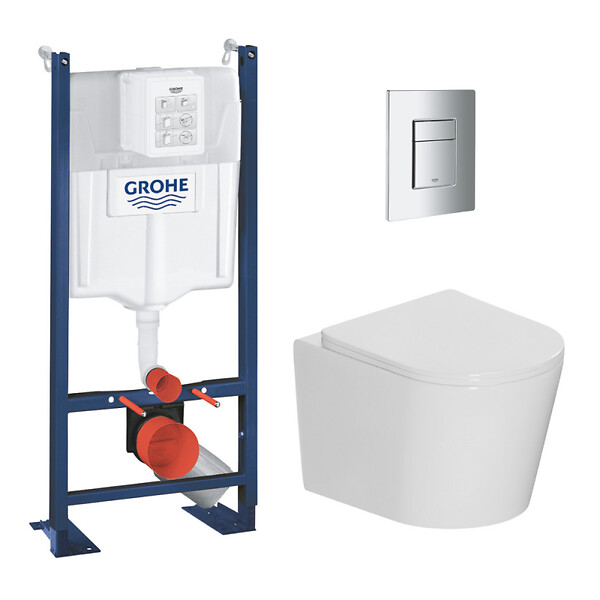 GROHE - Pack WC bâti-support autoportant Rapid SL 1.13 M + WC suspendu sans bride + abattant SoftClose + plaque chrome (PROCETOR1) - large