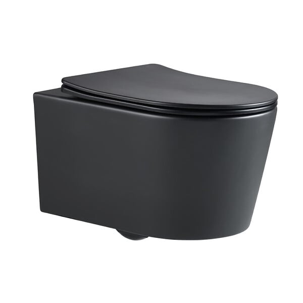 SWISS AQUA TECHNOLOGIES - Swiss Aqua Technologies Brevis WC suspendu sans bride et fixations invisibles + abattant frein de chute, noir mat (SATBRE011RREXPBKM) - large