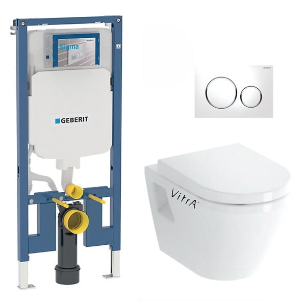 GEBERIT - Pack WC Bati-support Geberit UP720 extra-plat + WC Vitra Integra + Abattant en Duroplast + Plaque blanche - large