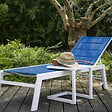 HAPPY GARDEN - Set bain de soleil et table d'appoint BARBADOS en textilène bleu - aluminium blanc - vignette