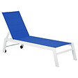 HAPPY GARDEN - Bain de soleil BARBADOS en textilène bleu - aluminium blanc - vignette