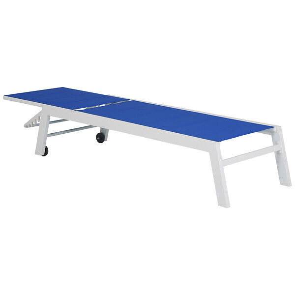 HAPPY GARDEN - Bain de soleil BARBADOS en textilène bleu - aluminium blanc - large