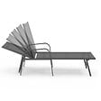 ID MARKET - Lot de 2 transats de jardin inclinables FIDJI en acier gris anthracite et toile grise - vignette