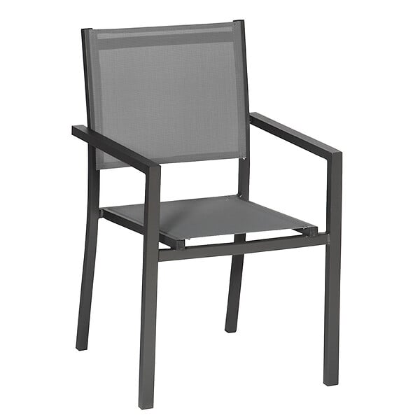 HAPPY GARDEN - Lot de 10 chaises en aluminium anthracite - textilène gris - large