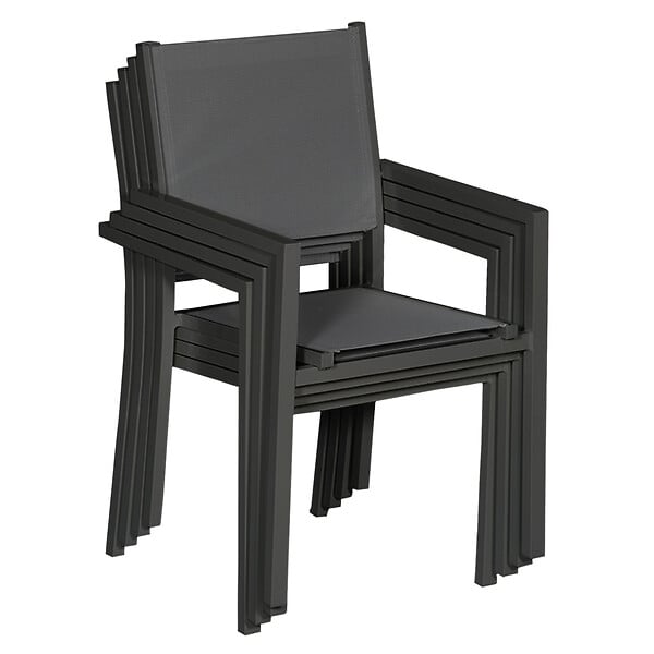 HAPPY GARDEN - Lot de 10 chaises en aluminium anthracite - textilène gris - large