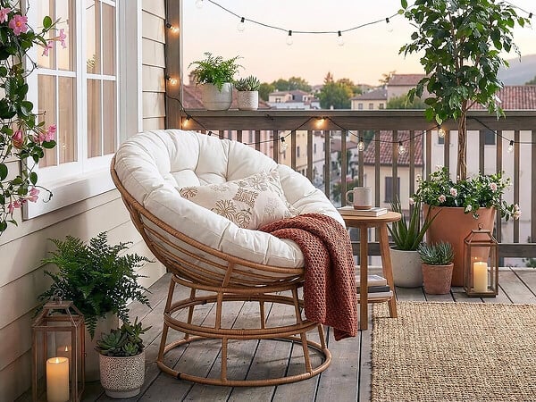 HABITAT ET JARDIN - Fauteuil papasan intérieur/extérieur style loveuse "Bali" - Ø91cm - Beige - large