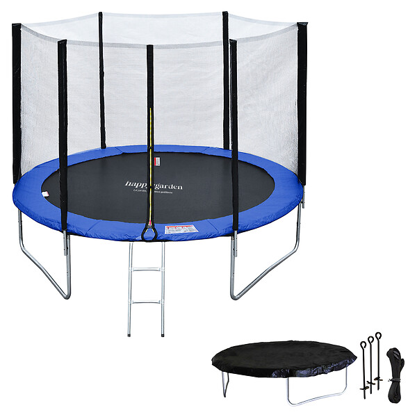 HAPPY GARDEN - Pack Premium Trampoline 305cm réversible vert / bleu ADELAÏDE + filet, échelle, bâche et kit d'ancrage - large