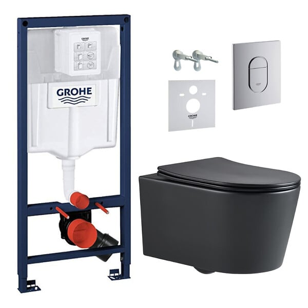 GROHE - Pack WC Bâti-support Rapid SL + WC sans bride SAT, fixations invisibles + Plaque chrome (ARENABLSAT) - large