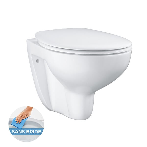 GROHE - Grohe Bau Ceramic Ensemble WC suspendu sans bride + Abattant déclipsable (BauClassic-lm) - large